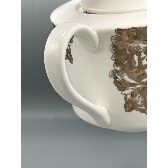 Nicole Miller Home Teapot Gold on White Contemporary Floral Design High Tea - Picture 8 of 11